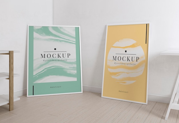 PSD artist room decorated with minimal frame mockups