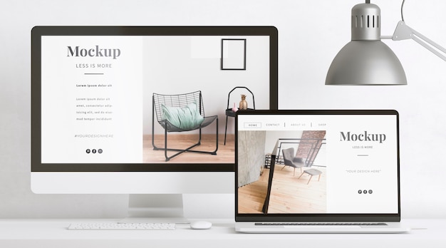 PSD artist room decorated with website mockup