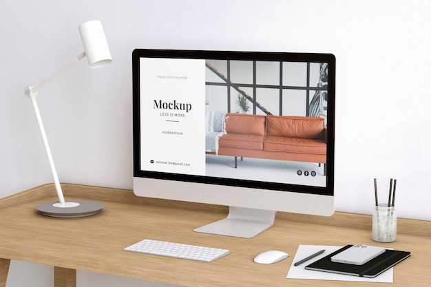 PSD camera dell'artista decorata con mockup del sito web