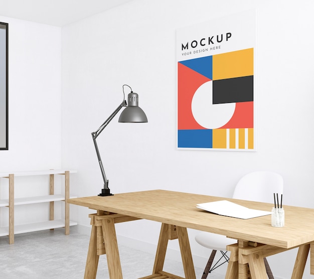 PSD artist room indoor with poster mockup