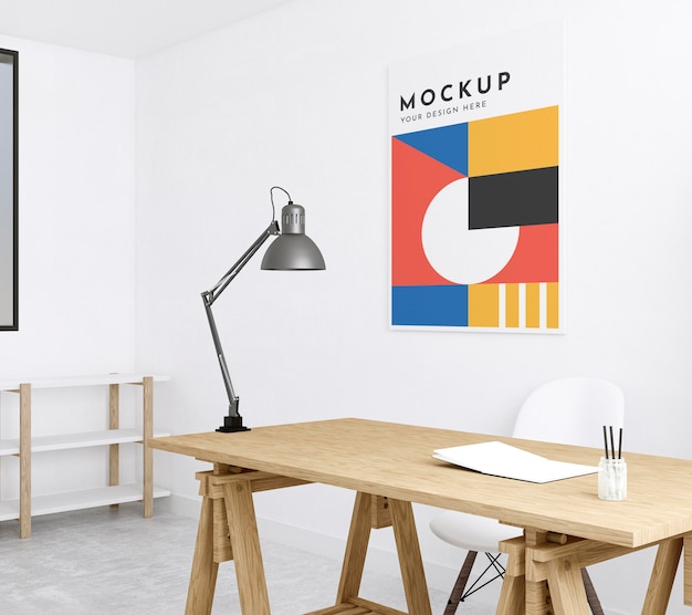 Artist room indoor with poster mockup