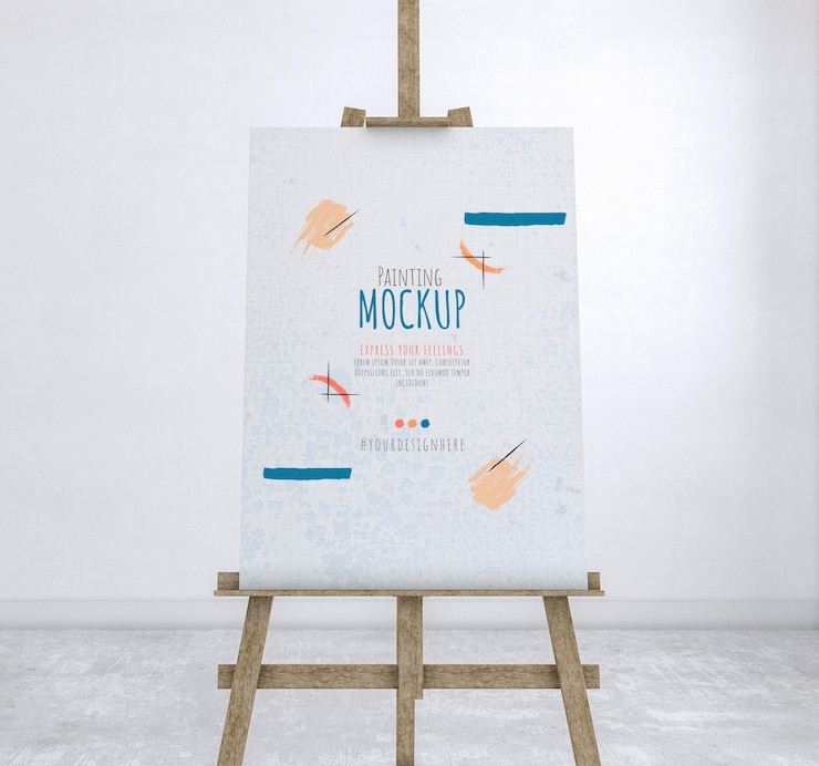 PSD artist room with painting mockup 