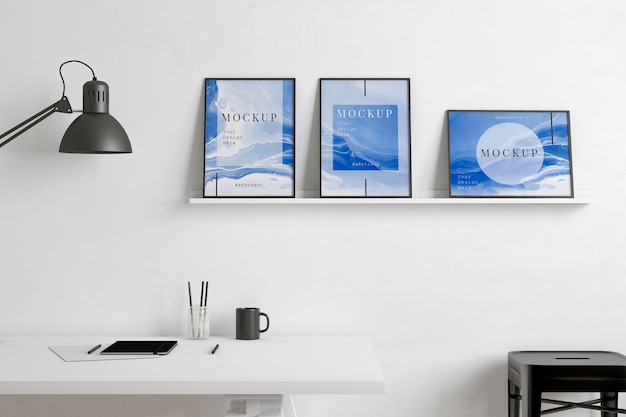 PSD artist room with several frame mockups