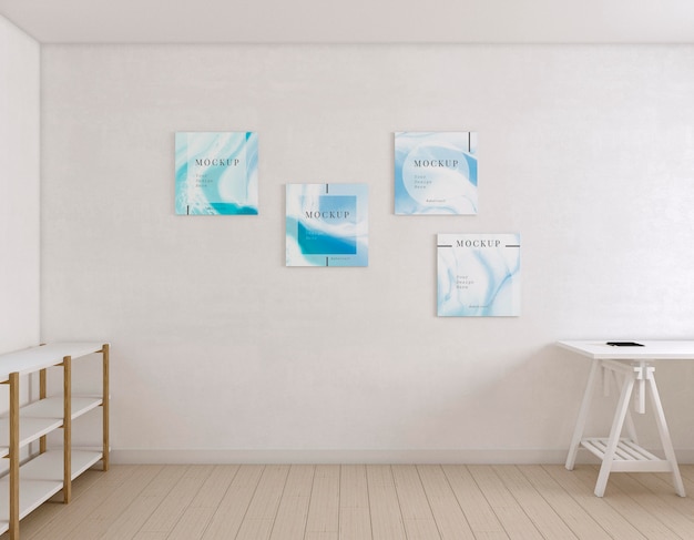 Artist room with several frame mockups