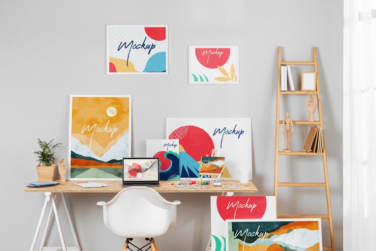 PSD artist set mockup design