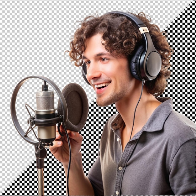 PSD artist with mic and headphones in studio