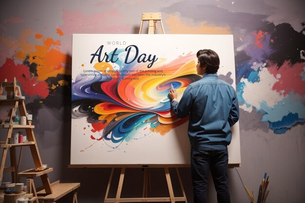 PSD artist work in a canvas world art day psd banner