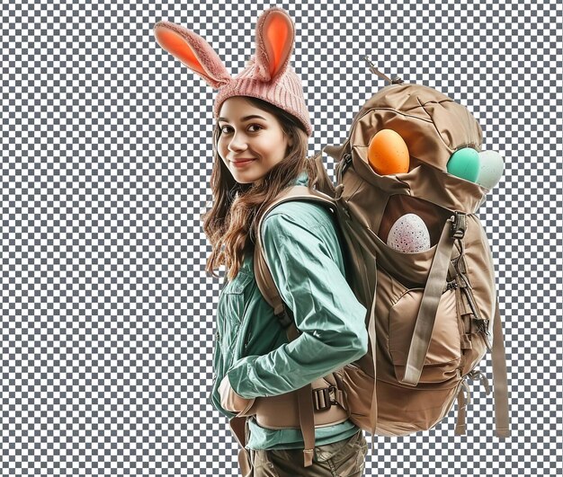 Artistic bunny ear hiker model isolato su uno sfondo trasparente