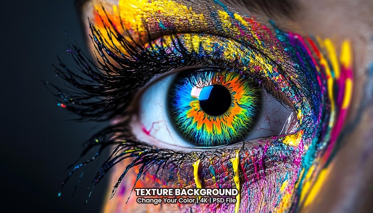 PSD artistic colourful close up photo of an eye texture background