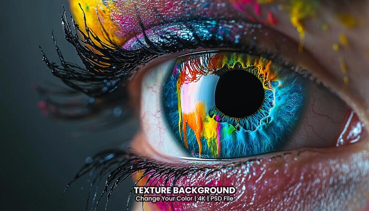 PSD artistic colourful close up photo of an eye texture background