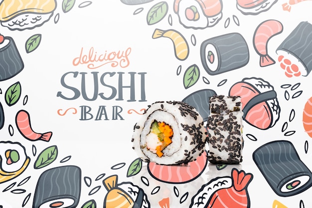 Disegni artistici per il sushi bar mock-up