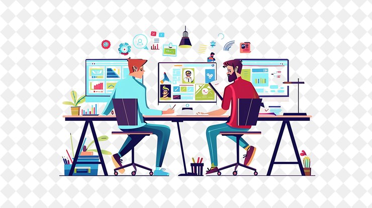 PSD artistic graphic designer with characters designing and crea png people in daily work illustration