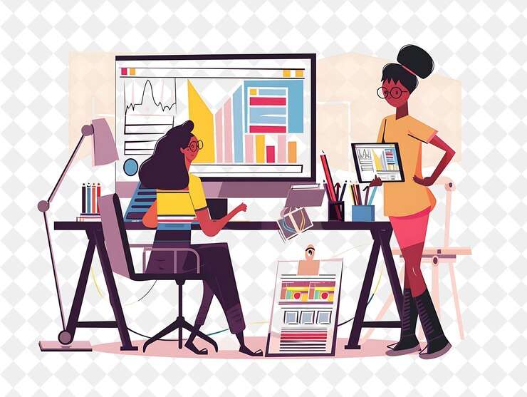 PSD artistic graphic designer with characters designing and crea png people in daily work illustration