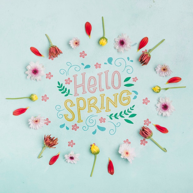 PSD artistic hello spring floral frame concept