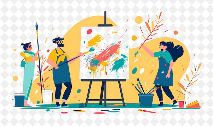 PSD 絵画家 絵画 絵画作り 絵画 人々 日常の仕事 イラスト