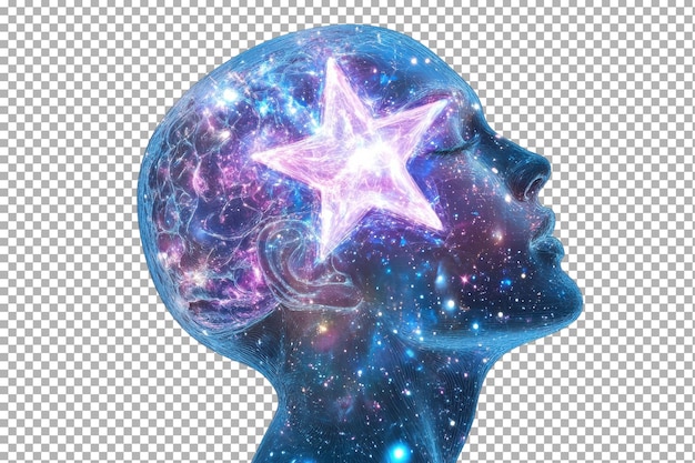 artistic representation of a star embedded in a human brain with isolated background with isolated on transparent background