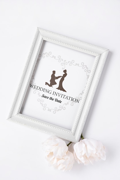 artistic wedding invitation on a flat lay