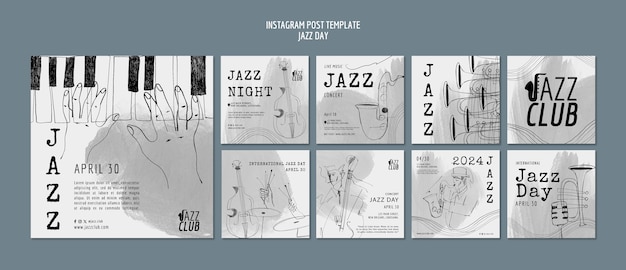 PSD artistische jazz dag instagram post sjabloon set collectie