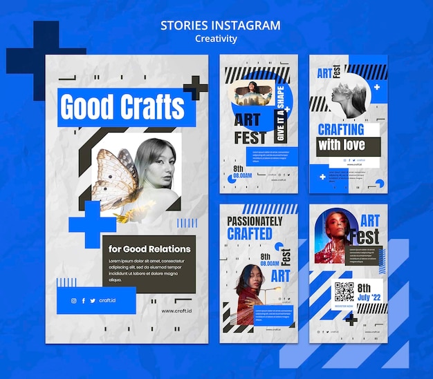 PSD Коллекция историй декоративно-прикладного искусства instagram