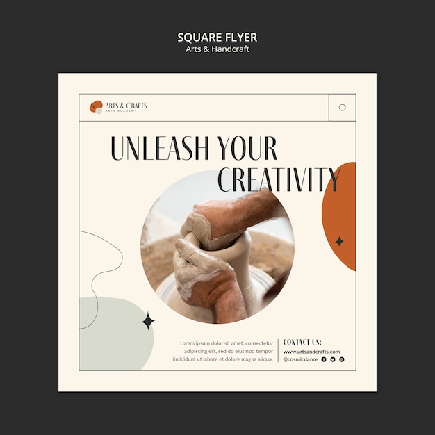 PSD arts and crafts lessons square flyer template with abstract shapes