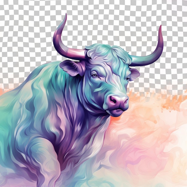 PSD un'opera d'arte che raffigura un toro con corna viola su uno sfondo trasparente