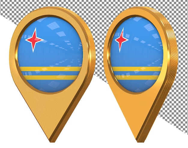 PSD aruba location icon flag isolated with different angled 3d rendering