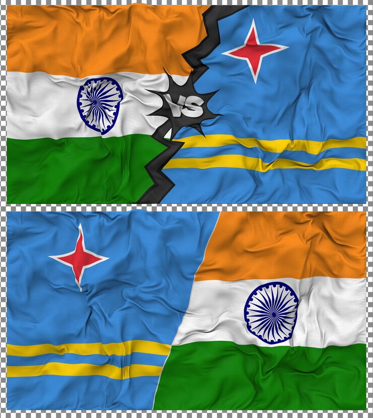 PSD aruba vs india half combined flag cloth bump texture 3d rendering