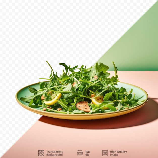 PSD arugula salad on transparent background plate