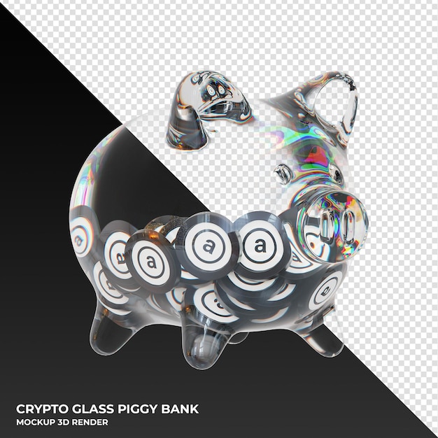 Arweave AR Glass spaarvarken met cryptomunten 3d illustratie