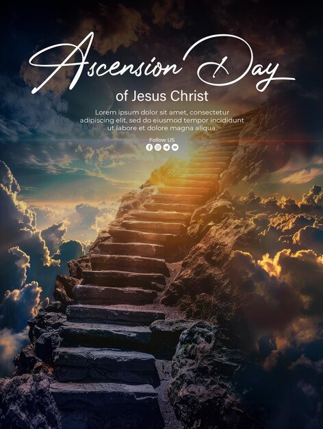 PSD ascension poster of jesus christ with background stairway to heaven