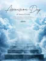 PSD Постер вознесения иисуса христа с фоном лестница к небу