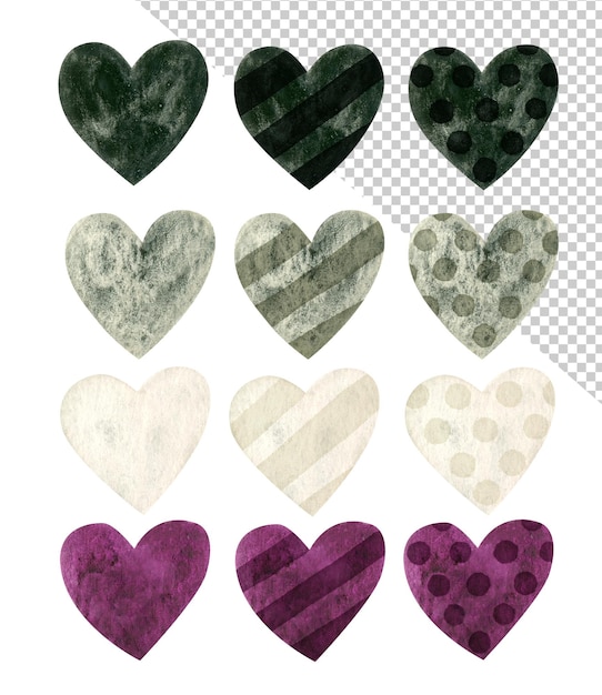 PSD asexual pride watercolor clipart lgbtqia art rainbow hearts