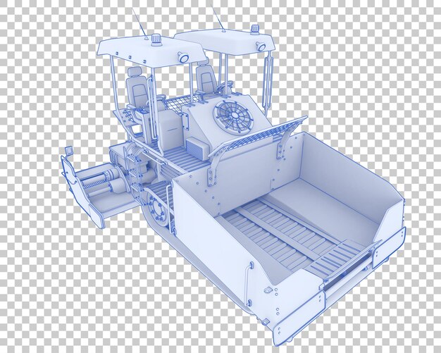 Asfalt bestratingsafwerkmachine op transparante achtergrond 3d-rendering illustratie