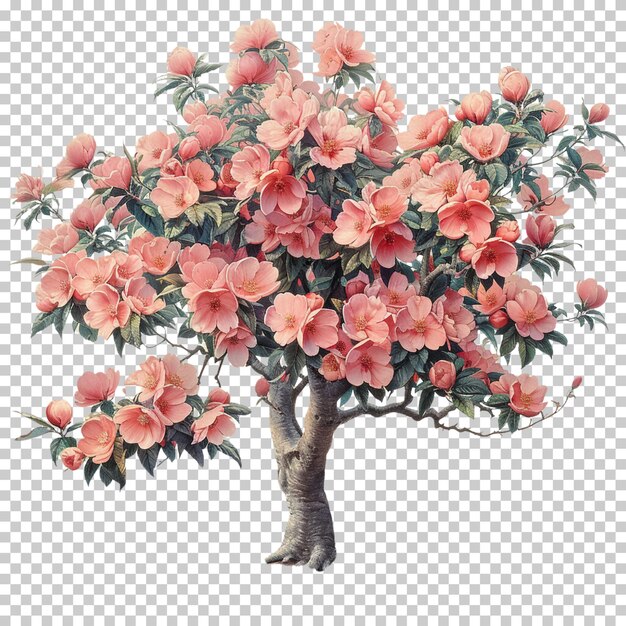 PSD ash tulip bonsai blossom tree with pink flowers isolated on transparent background