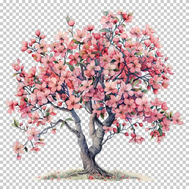 PSD ash tulip bonsai blossom tree with pink flowers isolated on transparent background