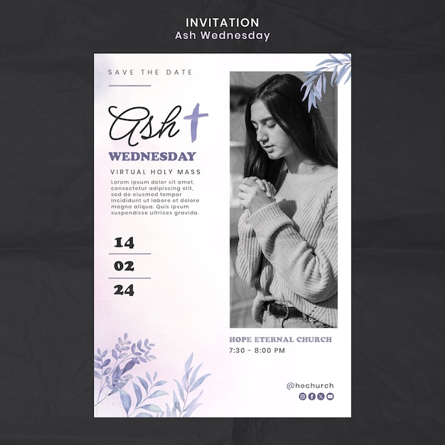 PSD ash wednesday celebration invitation template