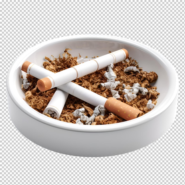 ashtray with used cigarettes on isolated white background