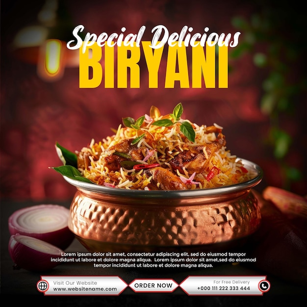 PSD asia food biryani modello di post sui social media