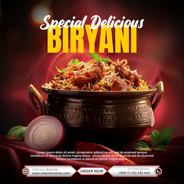 아시아 음식 Mutton Biryani 소셜 미디어 포스트 템플릿
