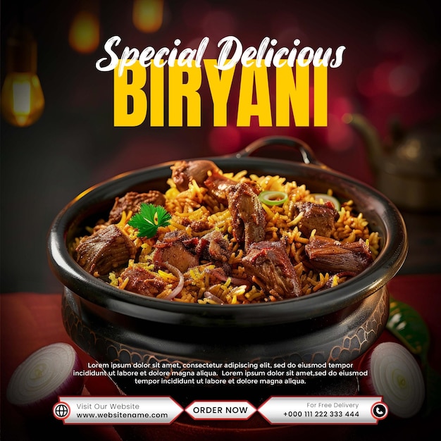 PSD asia food mutton biryani social media post template