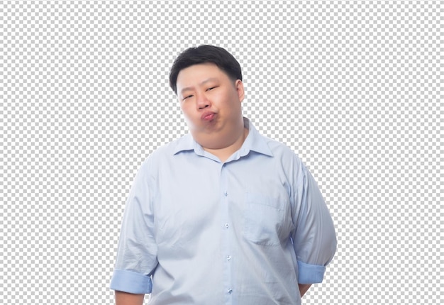 青いシャツのPsdファイルでアジアのビジネス太った男