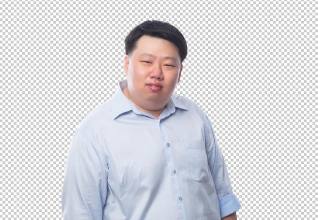 青いシャツのPsdファイルでアジアのビジネス太った男