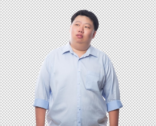 Asian business fat man in blue shirt Psd file