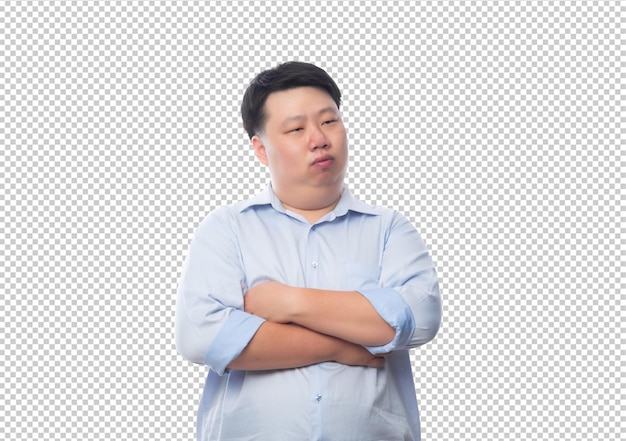 青いシャツのPsdファイルでアジアのビジネス太った男