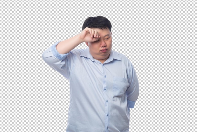 Asian business fat man in blue shirt psd file