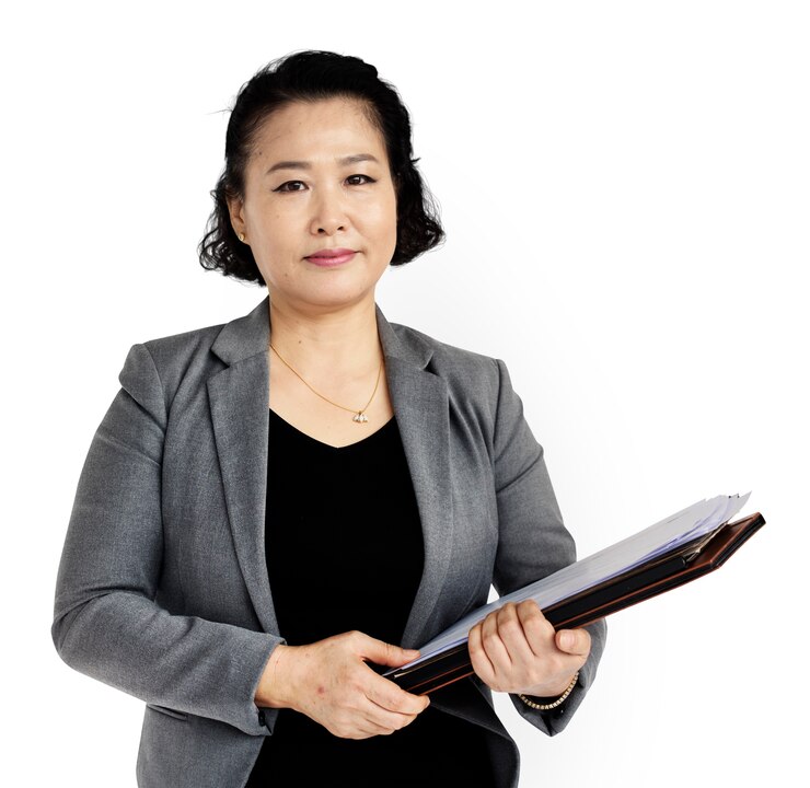 PSD 아시아 비즈니스 여자 긍정적 인 분위기
