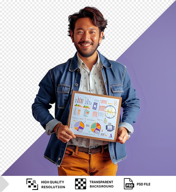 PSD asian businessman holding a board showing marketing success concept png