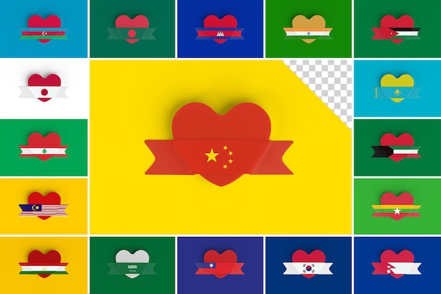 Asian Countries Heart Flag Banner