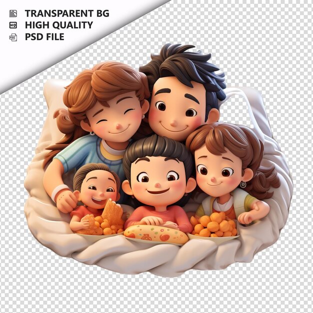 PSD asian family napping 3d cartoon style white background is