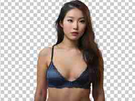 PSD asian female in bra with hands in pockets